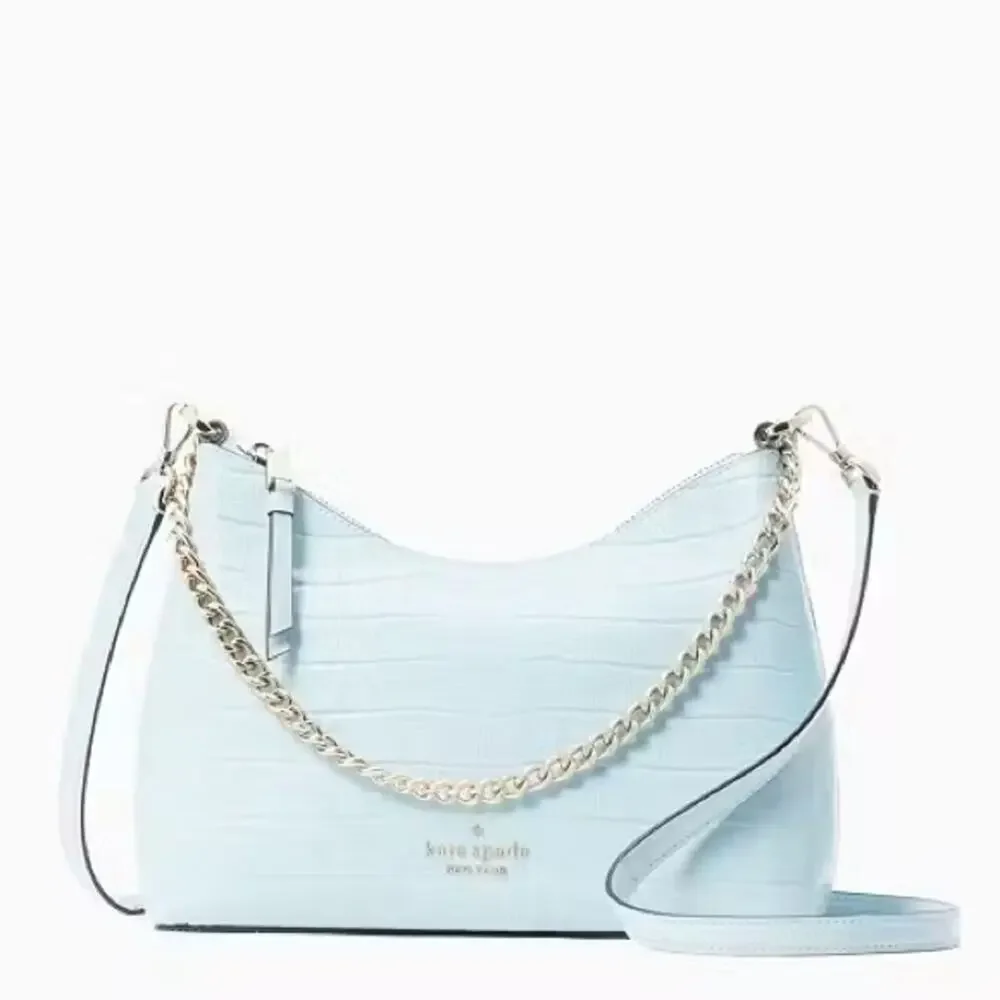 Kate Spade Zippy Frosty Sky Blue‎ Convertible Crocodile Leather Crossbody Purse